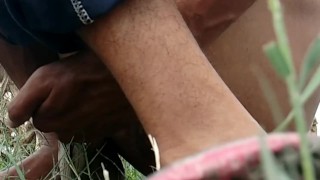 Cumshot in field on outside_Handjob_Indian big cock