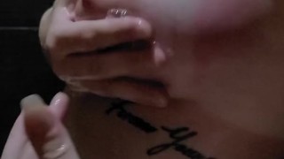 Soapy Big Tits with tan lines, cheating girlfriend play with boobs in shower