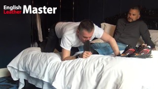 slave worships Master's size 13 trainers, socks, formal shoes and feet PREVIEW