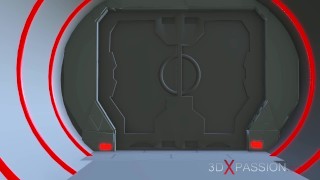 A hot blonde gets fucked by 3d alien dickgirls in the space sation