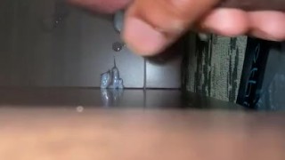 Cumming on hotel table while maid is watching 