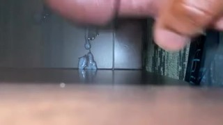 Cumming on hotel table while maid is watching 