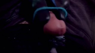 Monster vibrator strapped to my cock in bed 