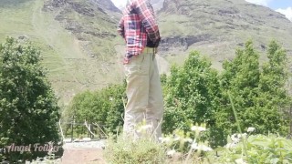 Epic public pissing after long holding Pee in the travel - Angel Fowler 