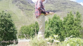 Hot Teen peeing long in the mountains when she went to wild travel - Angel Fowler pissing 