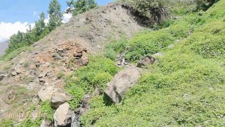 Hot Teen peeing long in the mountains when she went to wild travel - Angel Fowler pissing 