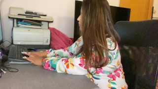 CUM IN MOUTH for my real teacher in her office! 4k