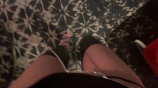 POV walking in black platform heels and leather leggings