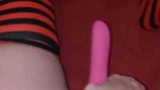 Thick teen massaging wet pussy and clit with vibrator until she squirms with orgasms!