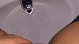 Naughty whore pissing in sink ASMR