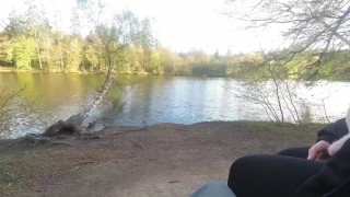 Risky Public Handjob with Cumshot at Lake