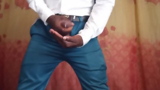 Black Student On Uniform Cums hard on his Palm