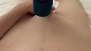 Edged uncut cock cums hard hand free with vibrator