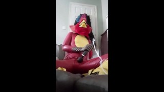 Rubbery Bird Teasing Self With Wand