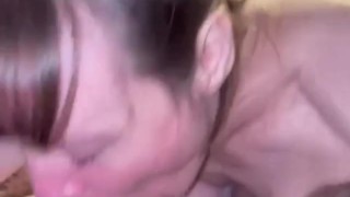 Granny loves sucking cock with her saggy boobs hanging and oral creampie/showing cum in mouth 