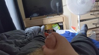 Jerking off my uncut chub cock