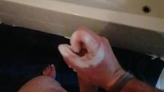 Jerking Spuma Cock in Bathroom