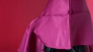 Sexy satanist fucks herself with devil dick dildo in trampy place 