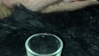 Milking my dick into shot glass for cum play later
