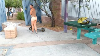 Milf riding scooter naked in public