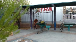 Milf riding scooter naked in public