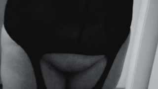 Chubby slut feathers her wet pussy