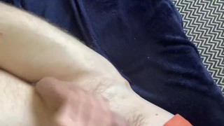 Desperate cum after not wanking for 24 hrs, big cock jerked to cumshot by horny married straight guy