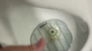 Having a risky wank in public toilets with cumshot