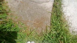 Countryside pissing - While out walking Angel Fowler takes a piss 