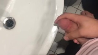 College guy jerking off and cum in dormitory toilet 