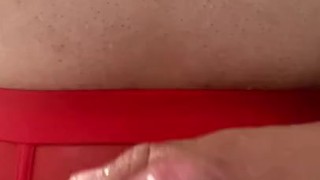 In a red thong jerking off until I cum