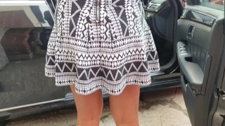 in a PUBLIC CAR PARK - Hot Girl Cleaning Her Car - CANDID UPSKIRT