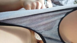 Through my tits and pussy with a vibrator wet my panties and got a real orgasm close up
