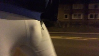 on a BUSY STREET BULGING out of THOSE COMPRESSION SHORTS after GYM