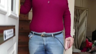 ⭐ Cute Blonde Pissing Her Jeans Twice Outdoors! Kinky Pee Girl !