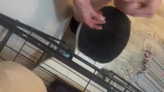 Straight nerdy stud stroking Cock to completion in bathroom 