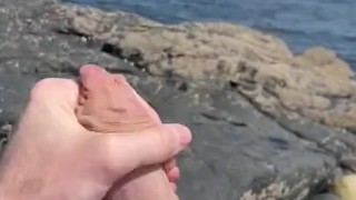 CAUGHT Public coast wank on rocks - Cornwall - beach shore while people walk by