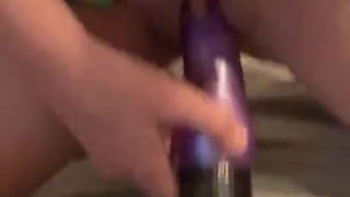 Petite wife rides big dildo