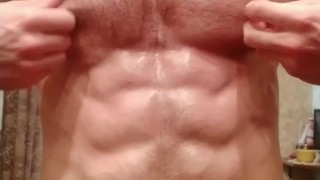 Muscle stud posing and jerking big dick