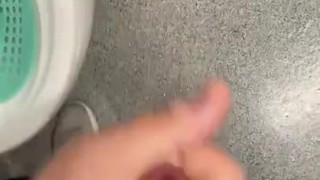 Playing with myself in the public toilets with big cumshot 