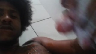 Stroking my dick in the bathroom