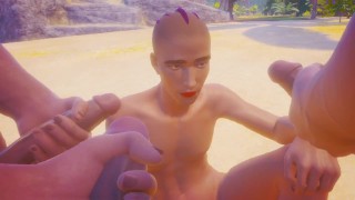 На твинка кончают трое крепких мужиков