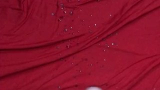 Huge cumshot on my red bed