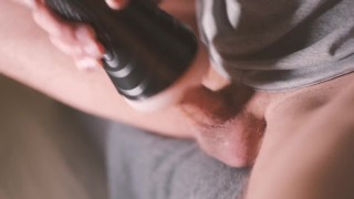 FUCKING A FLESHLIGHT AND CUM. TOY HANDJOB AND CUMSHOT