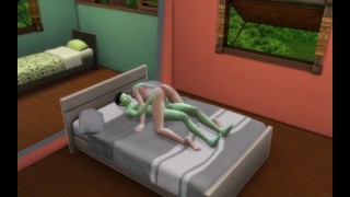 The girl made a blowjob to an alien guest and then fucked his green member Sims4