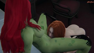 Black Widow and Poison Ivy fuck using toys.