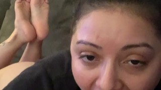Sexy barefoot Latina sucks cock for new flip flops