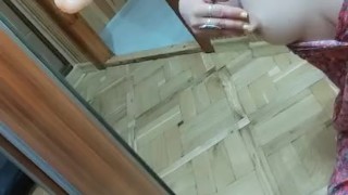 sucking dildo on the mirror