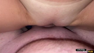 Footjob sex close-up and cumshot on the stomach