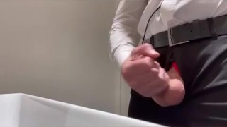 Toilet handjob and cum